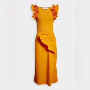Ulla Johnson Isabella Ruffle Orange Midi Dress size Large
